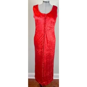 Vintage Vermillion Red Velour Maxi "Dragon Lady" Pencil Dress
